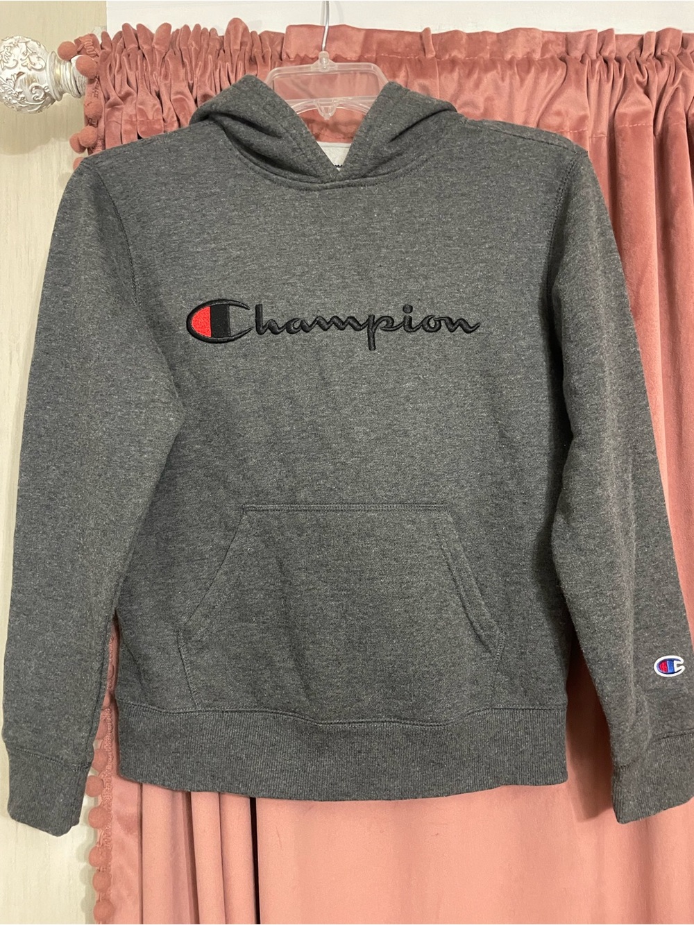 Champion Dark Gray Hoodie with Embroidered Logo